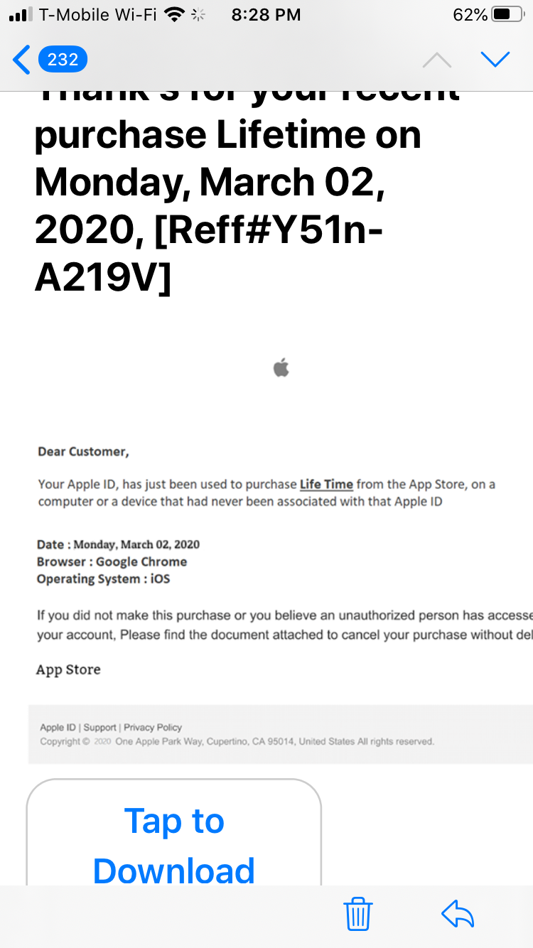 email scam apple app store